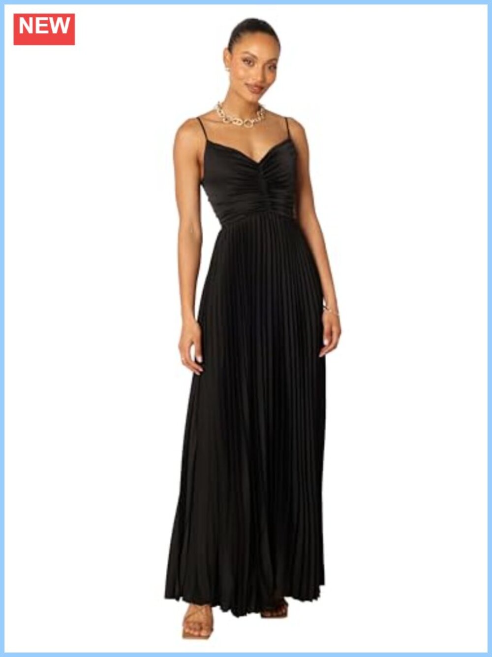 Pleated Satin Maxi Dress Sleeveless V-Neck Formal Wedding